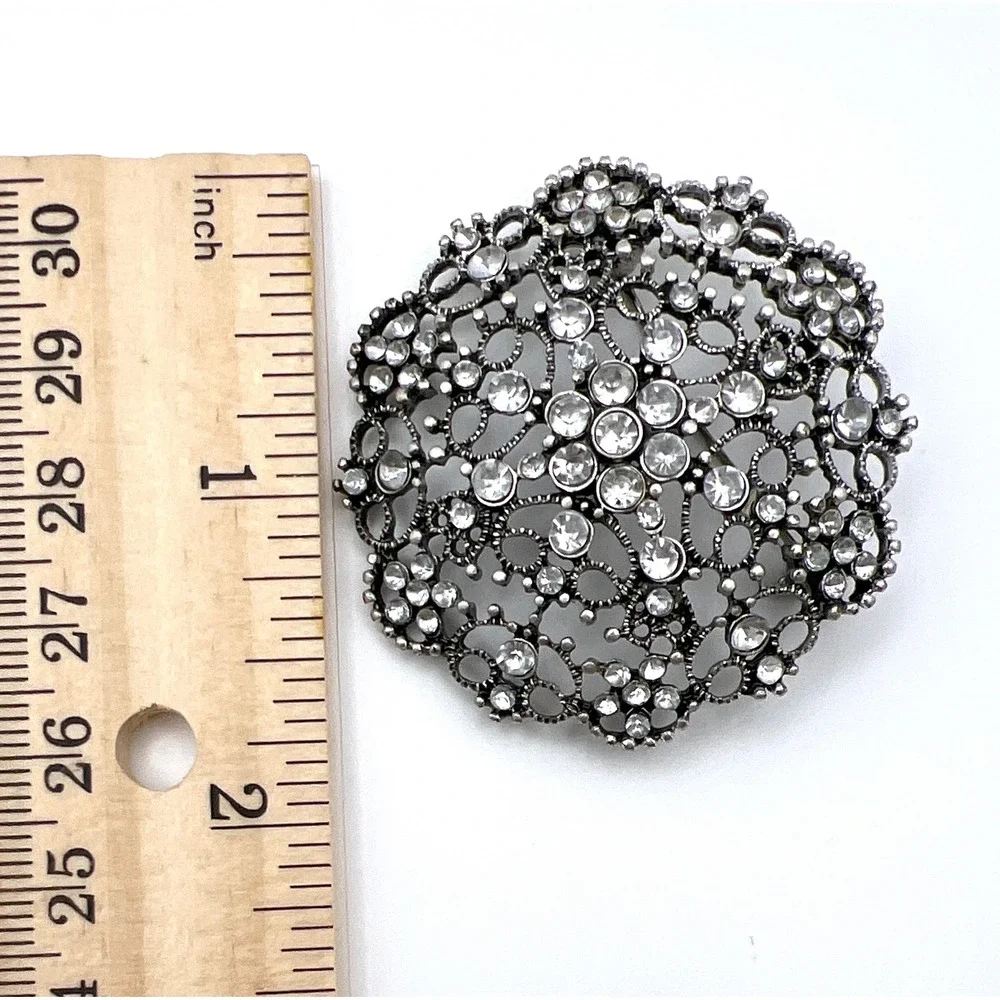 2pc Vintage Silver Tone Rhinestone Brooch Lot‎ Blue Cobalt Clear Filigree Pins